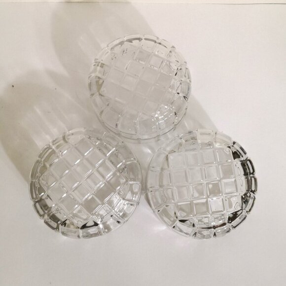 Square Waffle/Check Block Pattern Clear Glass Serving Bowls 5 3/8" Dia. 3 1/4"H - Picture 5 of 6